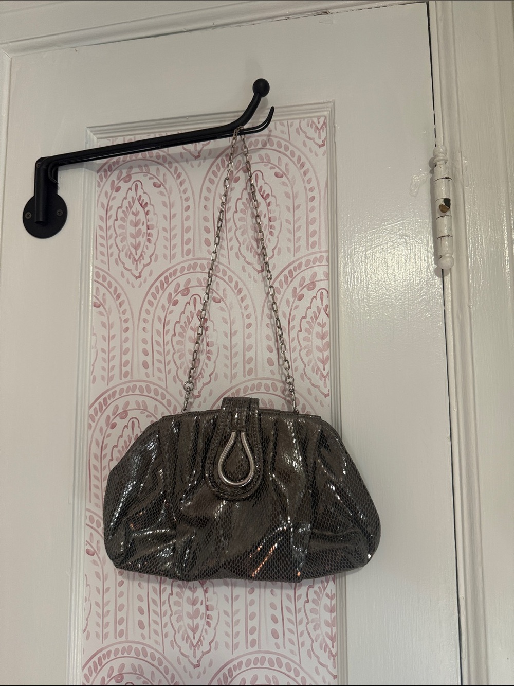 Nine West Shimmery Gunmetal Chain-Handle Evening Clutch